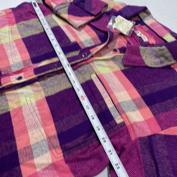 NWT FREE PEOPLE $148 SO LONG SUMMER COTTON FLANNEL SHIRT L PINK PLAID Button - Picture 4 of 12